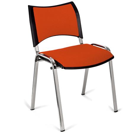Vergaderstoel ROMEL, Comfortabele Zitting, Stapelbaar, Verchroomde Poten, Oranje Stoffen Bekleding