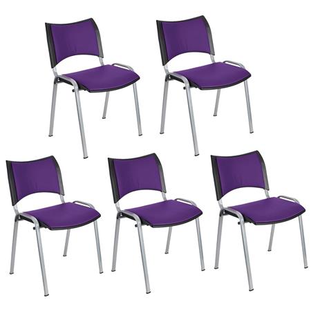 Set van 5 Vergaderstoelen ROMEL LEDER, Comfortabele Zitting, Stapelbaar, Grijze Poten, Paars