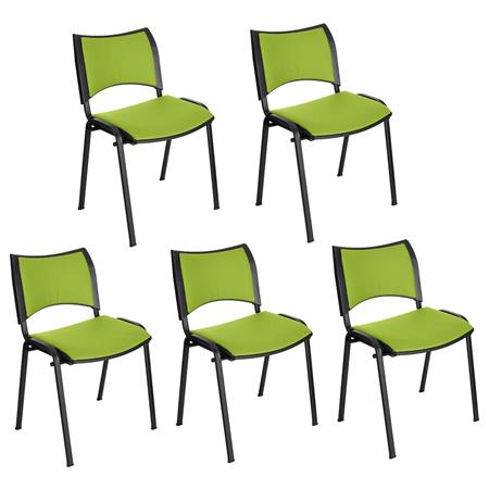 Set van 5 Vergaderstoelen ROMEL LEDER, Comfortabele Zitting, Stapelbaar, Zwarte Poten, Groen