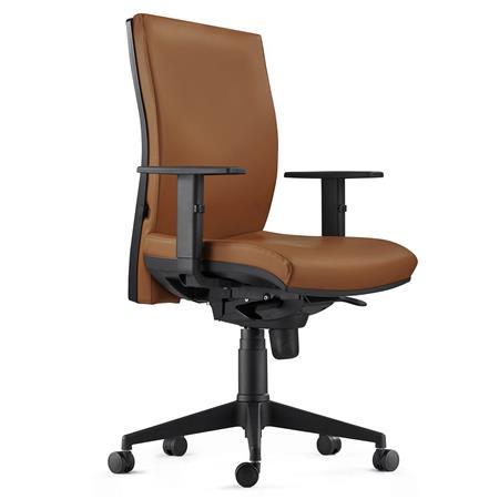 Bureaustoel KEVIN met Verstelbare Lendensteun, Echt Lederen bekleding, Bruin