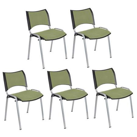 Set van 5 Vergaderstoelen ROMEL, Comfortabele Zitting, Stapelbaar, Grijze Poten, Groen Stoffen Bekleding
