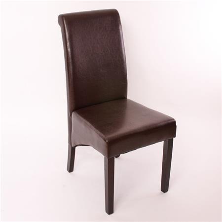 SET van 2 Eetkamerstoelen TURIJN, Kwaliteit en Stijl, Bekleed met Bruin ECHT Leder en Donkerhouten Poten