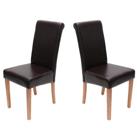 Set van 2 Eetkamerstoelen NOVARA II, in Bruin Echt Leder, Lichthouten Poten
