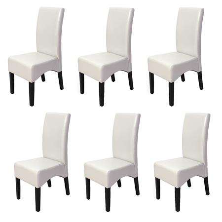 Set van 6 Eetkamerstoelen LATINA ECHT LEDER, Wit met Donkerhouten Poten