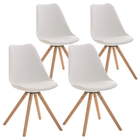 Set van 4 Stoelen TAYLOR, Kleur Wit, Lichthouten Poten, Lederen Zitting, Exclusief Ontwerp