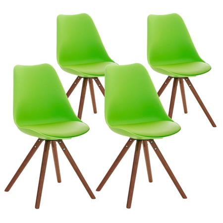 Set van 4 Stoelen TAYLOR, Kleur Groen, Donkerhouten Poten, Lederen Zitting, Exclusief Ontwerp