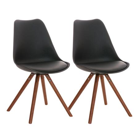 Set van 2 Stoelen TAYLOR, Kleur Zwart, Donkerhouten Poten, Lederen Zitting, Exclusief Ontwerp
