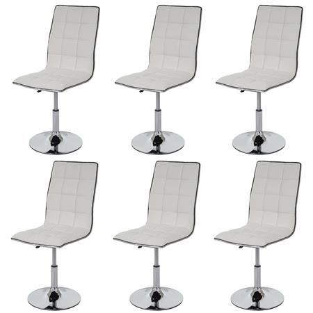 Set van 6 eetkamerstoelen ROGER, Prachtig Stikselontwerp, in Hoogte Verstelbaar, met Wit Leder