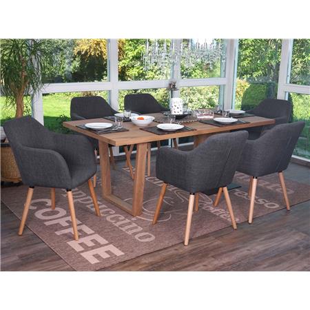Set van 6 Eetkamerstoelen TULIO STOF, met Lichthouten Poten, Kleur Grijs